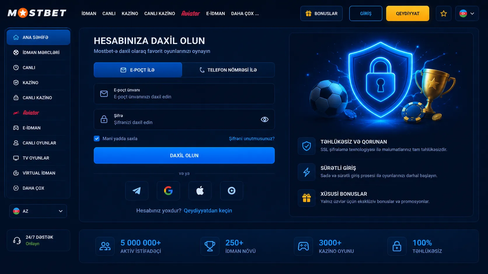 Mostbet giriş: hesaba daxil olma mexanizmi
